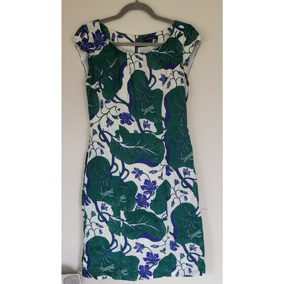 Lands End 100% Linen Green and Blue Tea-Length Dress Women's 2 - Picture 2 of 7